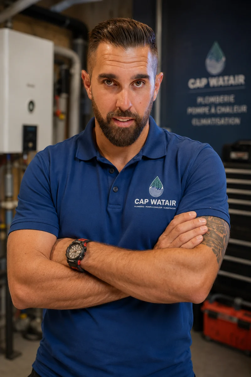 Flavien Prioux, gérant de CAP WATAIR, entreprise de climatisation, pompe à chaleur et plomberie
